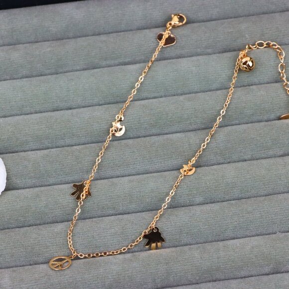 "Rose Gold Anklet with Peace & Charm Motifs,XPAL1035 - Picture 12 of 12